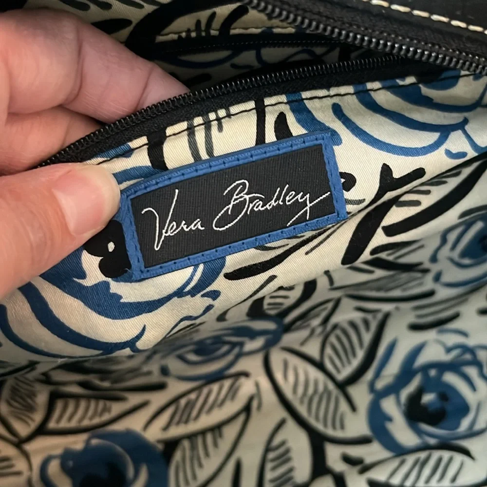 Vera Bradley Black Domed Satchel with blue stitching